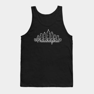 Philly Skyline Script White Line Art Philadelphia Love Liberty Bell Tank Top